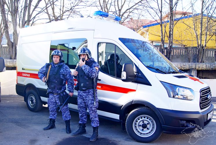 Съемочная группа телеканала «Россия 1» сняла сюжет об обеспечении охраны общественного транспорта и карет скорой медицинской помощи вневедомственной охраной Республики Крым и г. Севастополя
